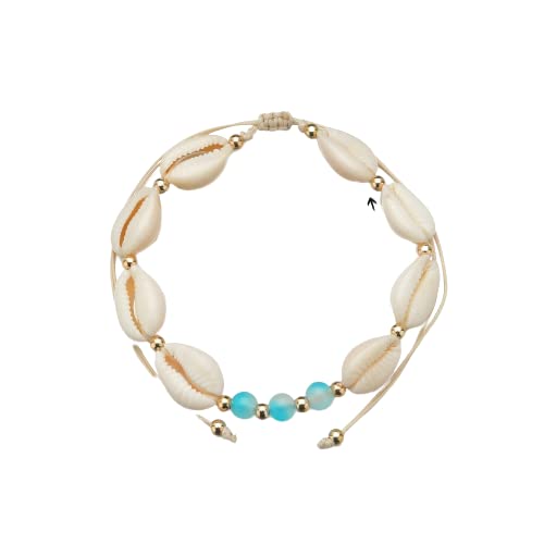 Boho Cowrie Shell & Blue Bead Adjustable Anklet for Women