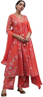 Women Red Floral Printed Georgette Kurta with Pant & Dupatta Latest Style
