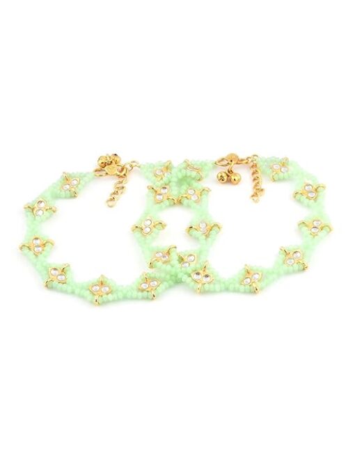 Green Crystals Beaded Traditional Kundan Anklets