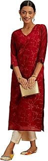 Women's Embroidered Chanderi Silk Straight Kurta