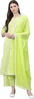 Women's Printed Cotton Straight Kurta With Palazzos & Dupatta