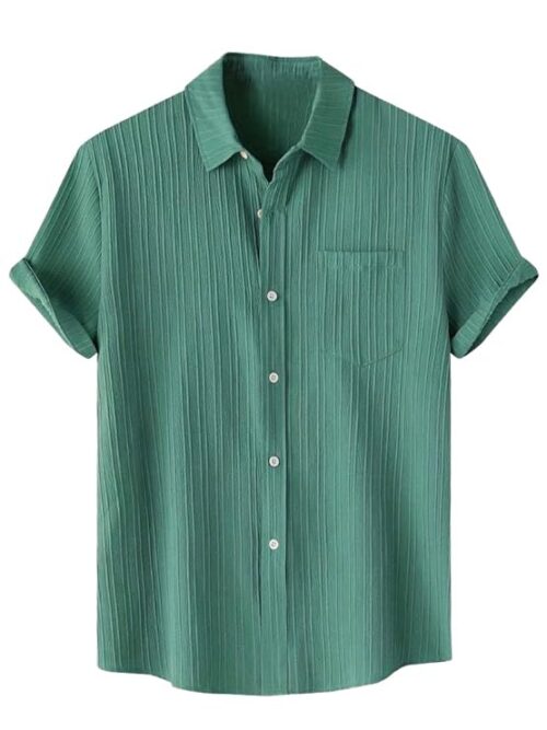 Solid Shirt with Chest Pocket Short Sleeve Shirt for Summer Outdoor