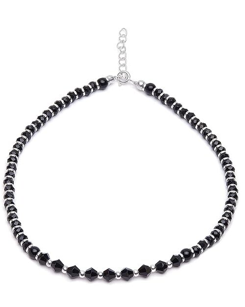925 Sterling Silver Black Rhodium Beaded Anklet for Women