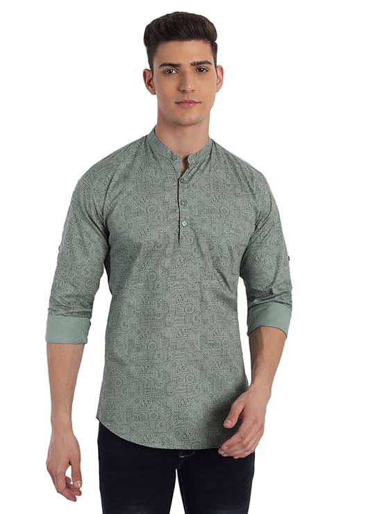Men's Cotton Regular Fit Short Printed Designer Kurta