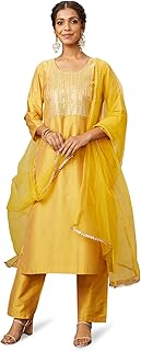Women's Embroidered Kurta Pant Set with Mesh Dupatta | Viscose,Rayon