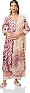 Women's Silk Chanderi Handblock Printed Authentic Kurta Set with Dupatta (A-Line | Sanganeri Print)