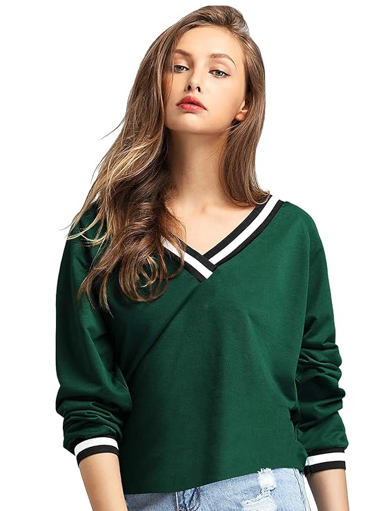 Plain Green Long Sleeve Cotton Tshirt for Women