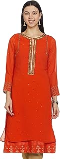 Women's Synthetic Straight Fit Straight Kurta