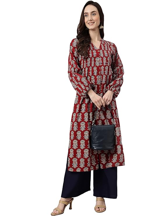 Women's Pure Cotton Floral Printed A-line Kurta