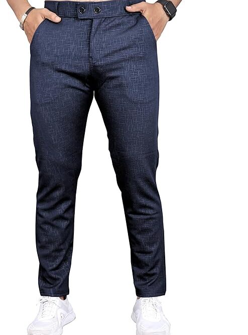 Slim Fit Casual Trousers, Black, Cotton Blend, Side Pockets